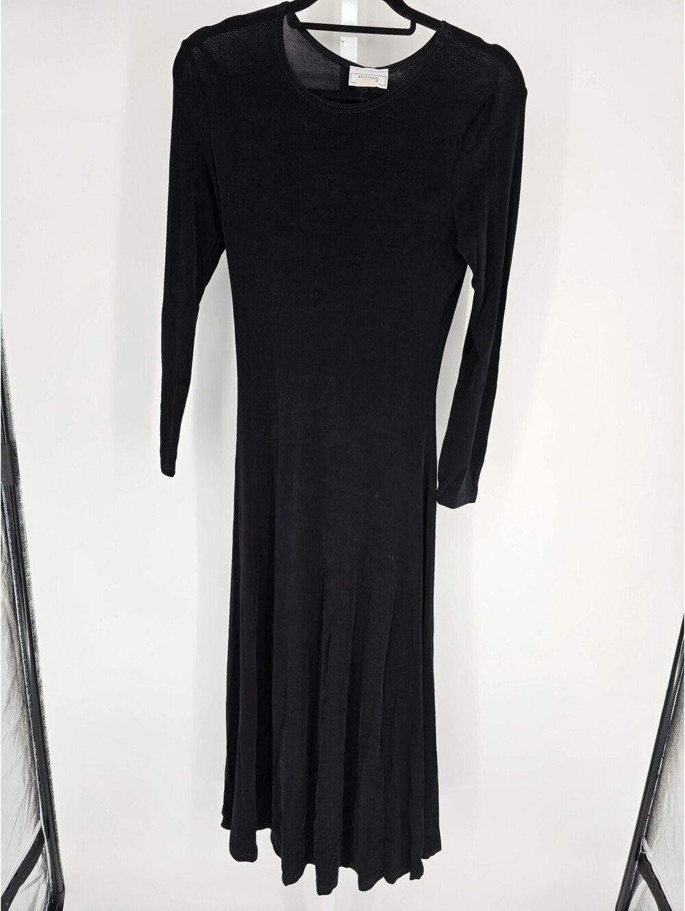 Vintage 1990s VIVYD Womens Sz M Maxi Length Long Sleeve Dress Black Slinky